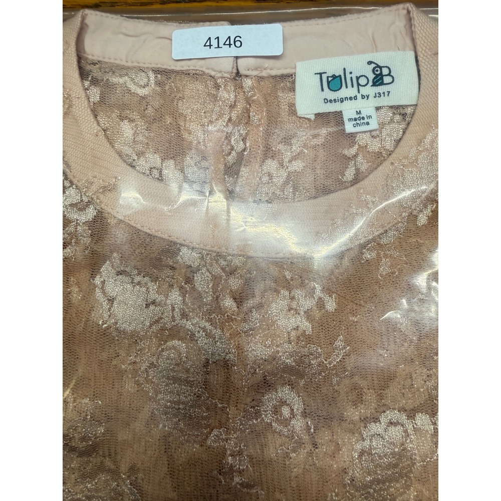 Tulip B Peach Floral Lace Mock Neck Ruffle Sleeve Top JT2201F7 - Picture 8 of 8